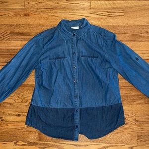 Two tone chambray long sleeve shirt